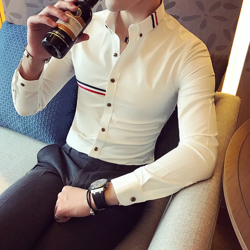 Men's shirt color stripe decoration casual long sleeve