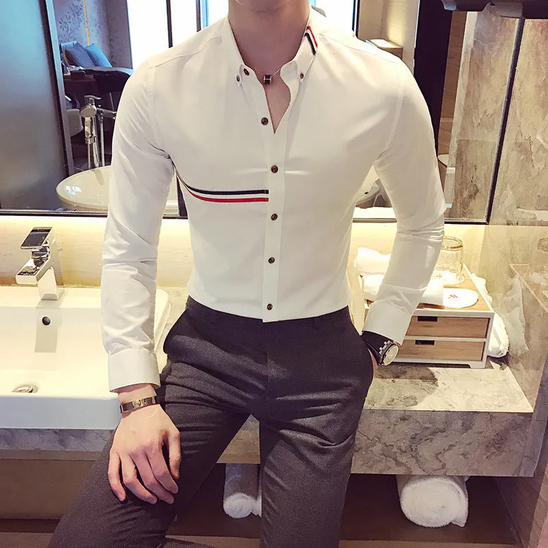 Men's shirt color stripe decoration casual long sleeve