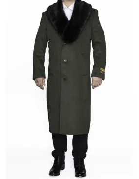Moscow: MENS FULL LENGTH REMOVABLE FUR COLLAR OLIVE GREEN - MENS TOPCOAT / OVERCOAT