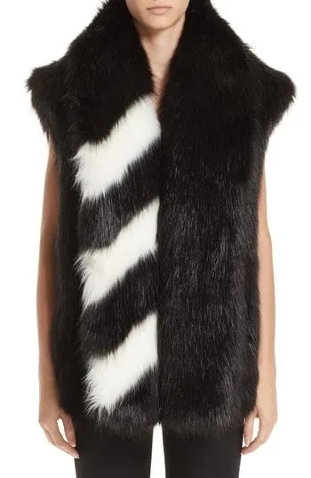 OFF WHITE BLACK RAP FAUX FUR VEST - 38/SMALL
