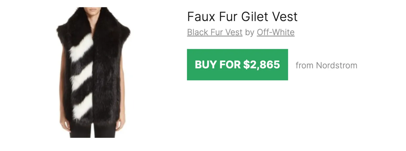 OFF WHITE BLACK RAP FAUX FUR VEST - 38/SMALL