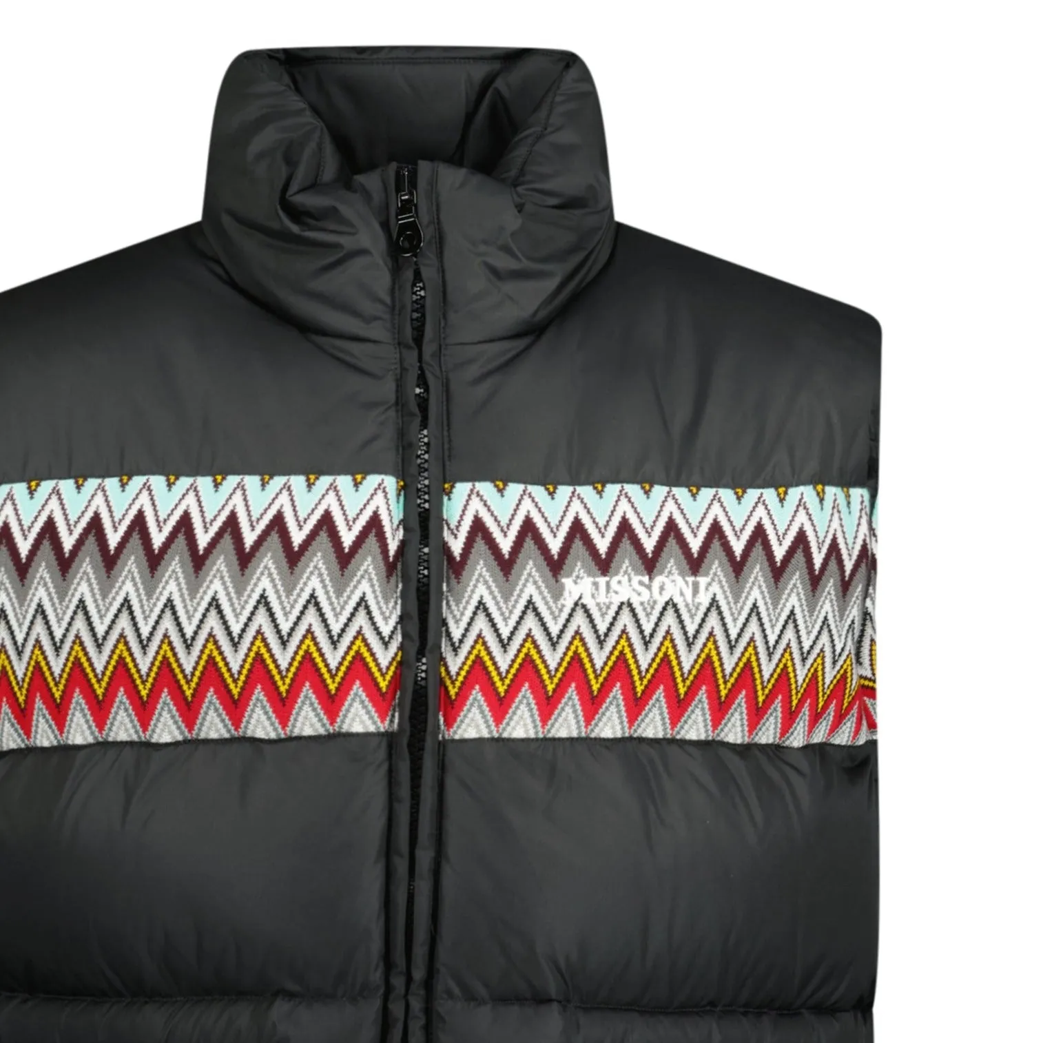 Padded Down Gilet With Mixed Pattern Black