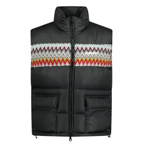 Padded Down Gilet With Mixed Pattern Black