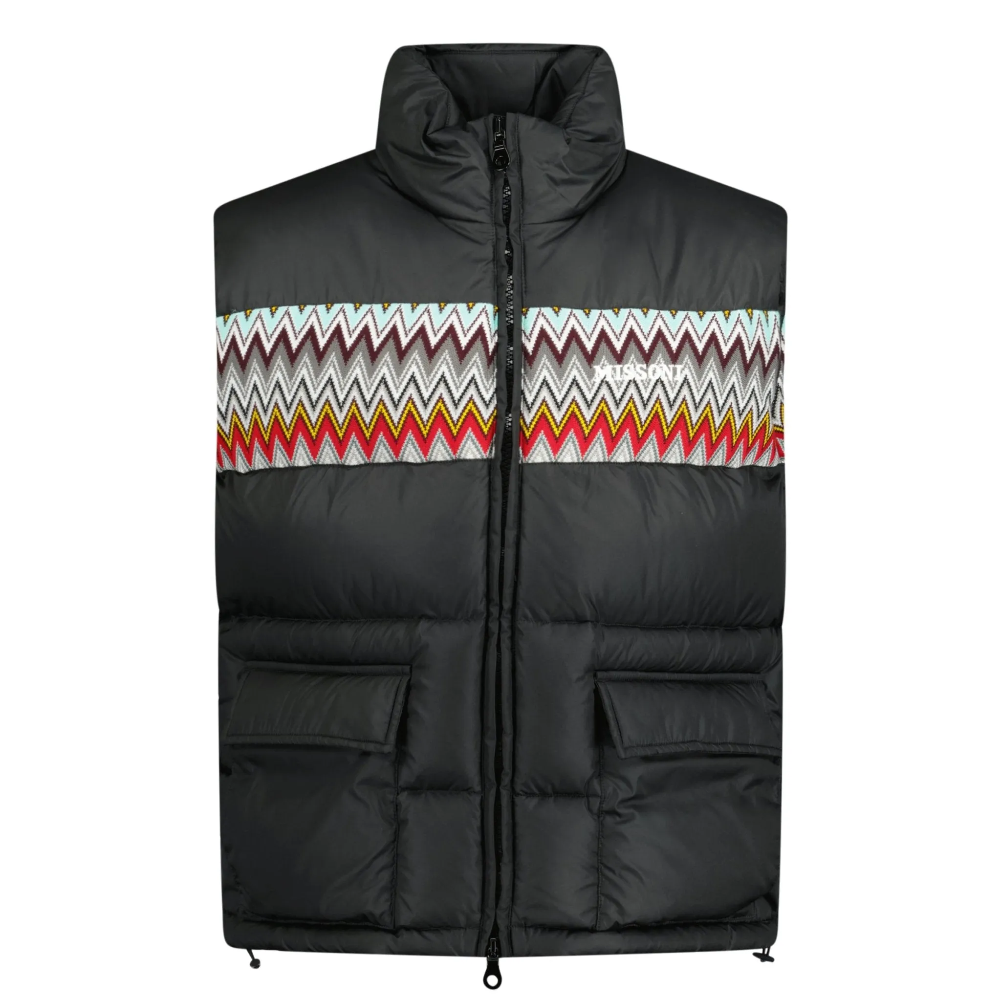 Padded Down Gilet With Mixed Pattern Black