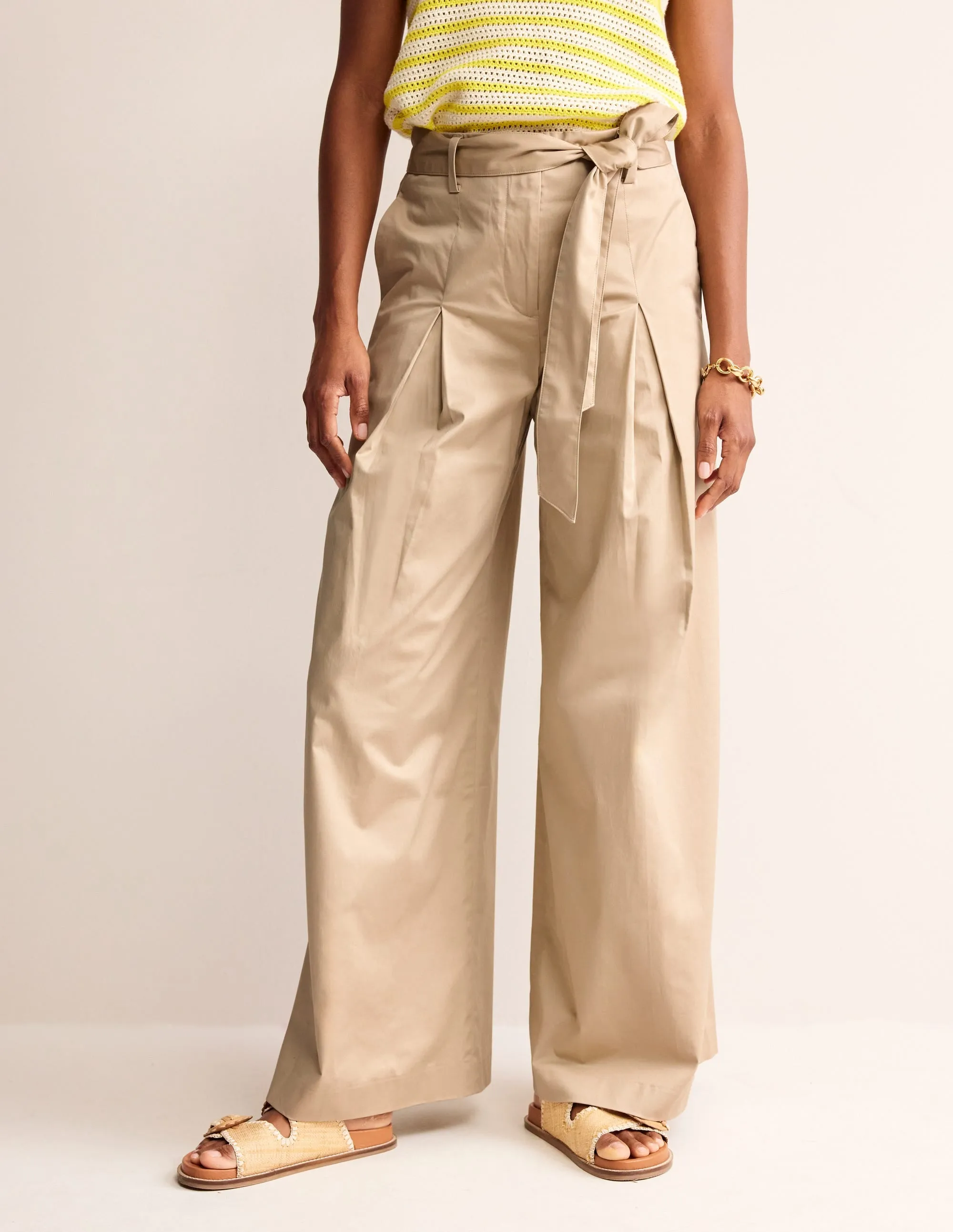 Palazzo Cotton Sateen Trousers-Neutral