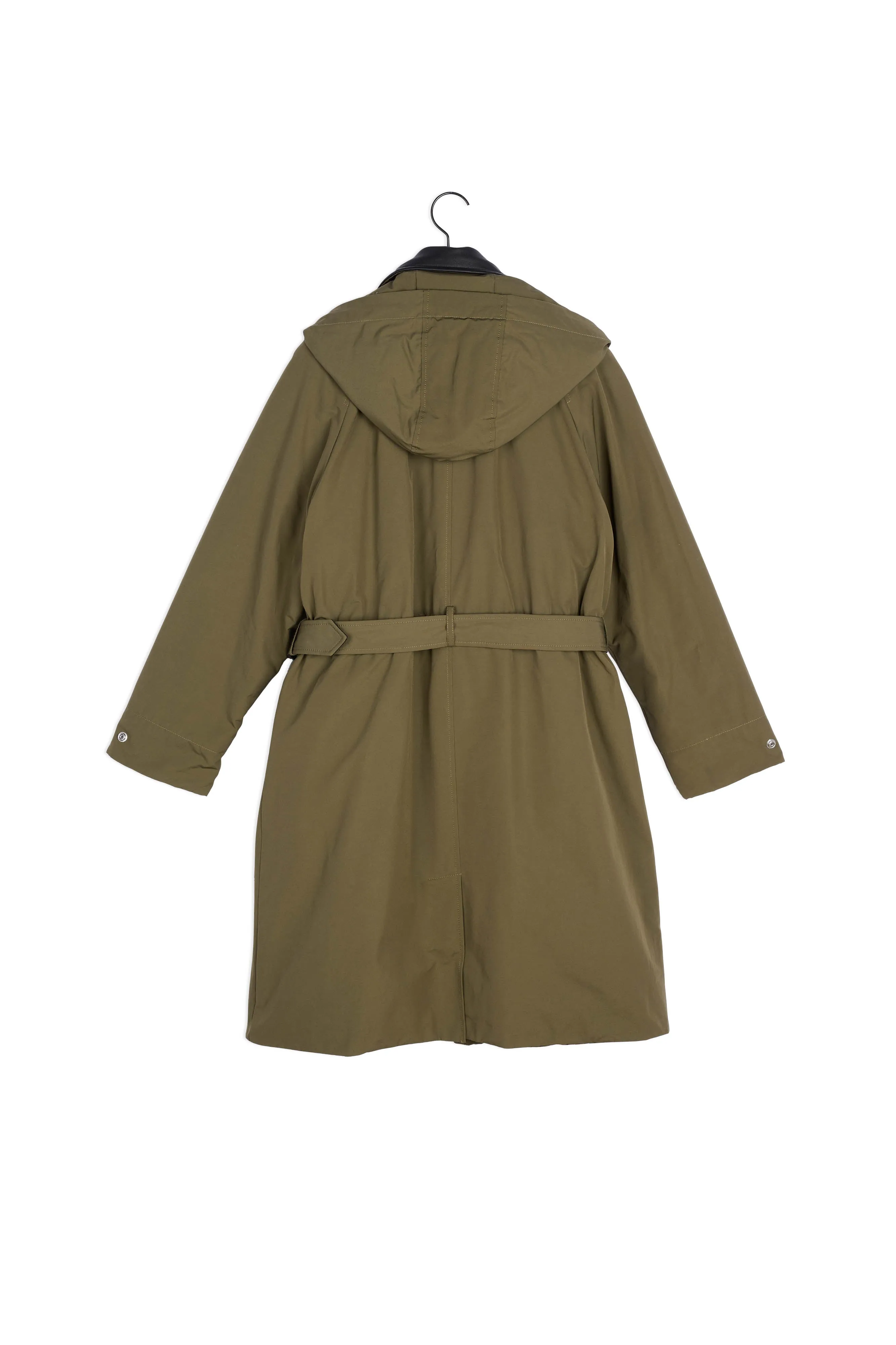 Parka kaki avec détails cuir et ceinture