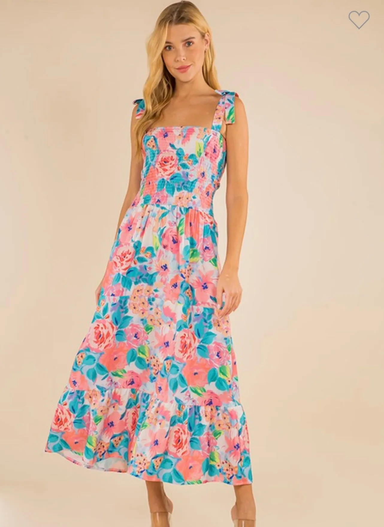 Pink Floral Print Smock Dress