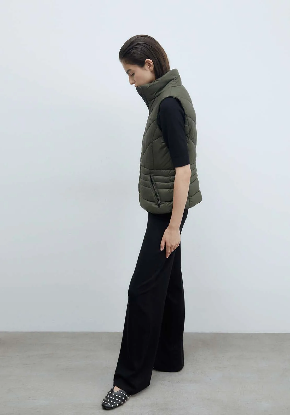 Plain Short Gilet - Khaki Green