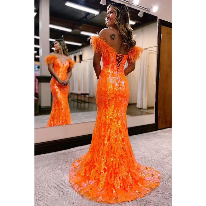 Plunging V-neck Sequins Appliques Mermaid Prom Dress