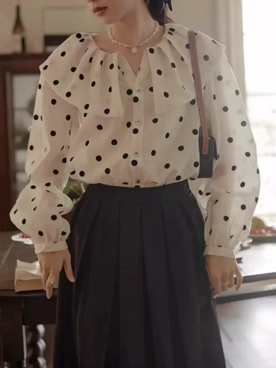 Polka Dot Wide Lapel Shirt