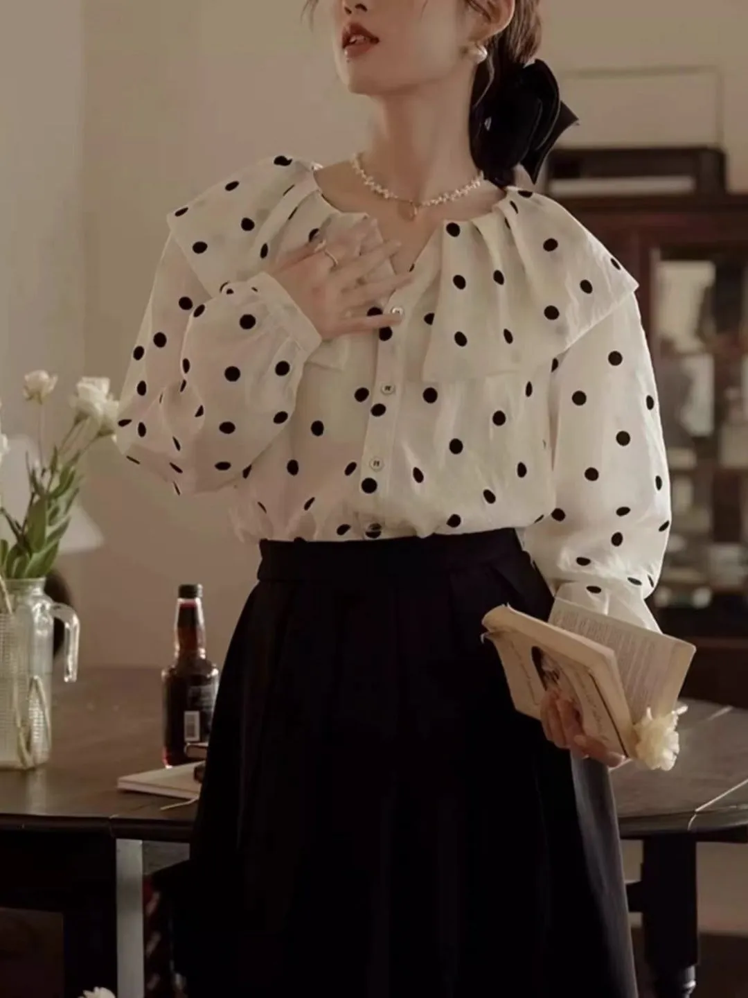 Polka Dot Wide Lapel Shirt