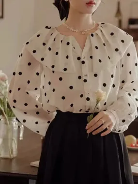 Polka Dot Wide Lapel Shirt
