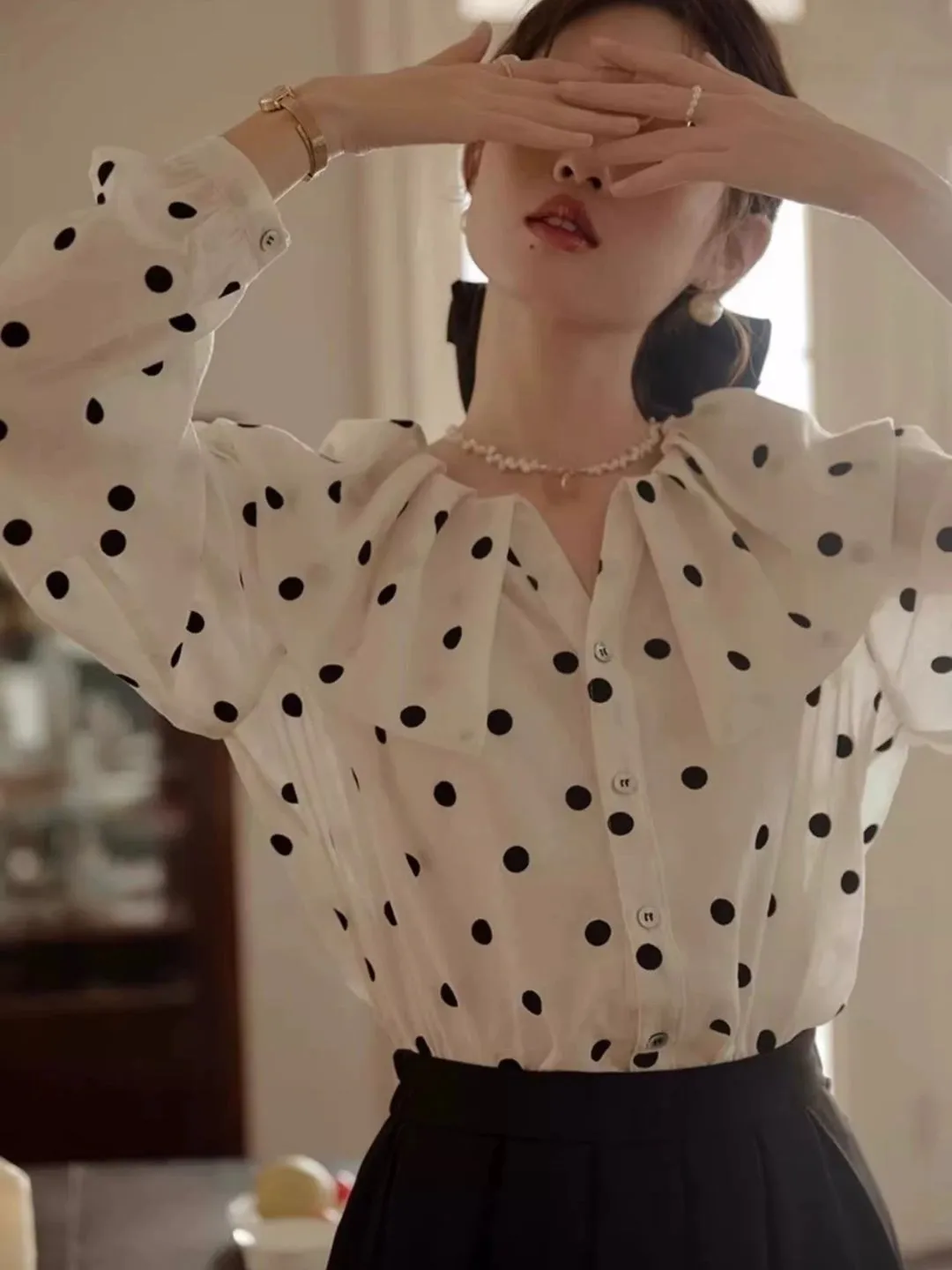 Polka Dot Wide Lapel Shirt