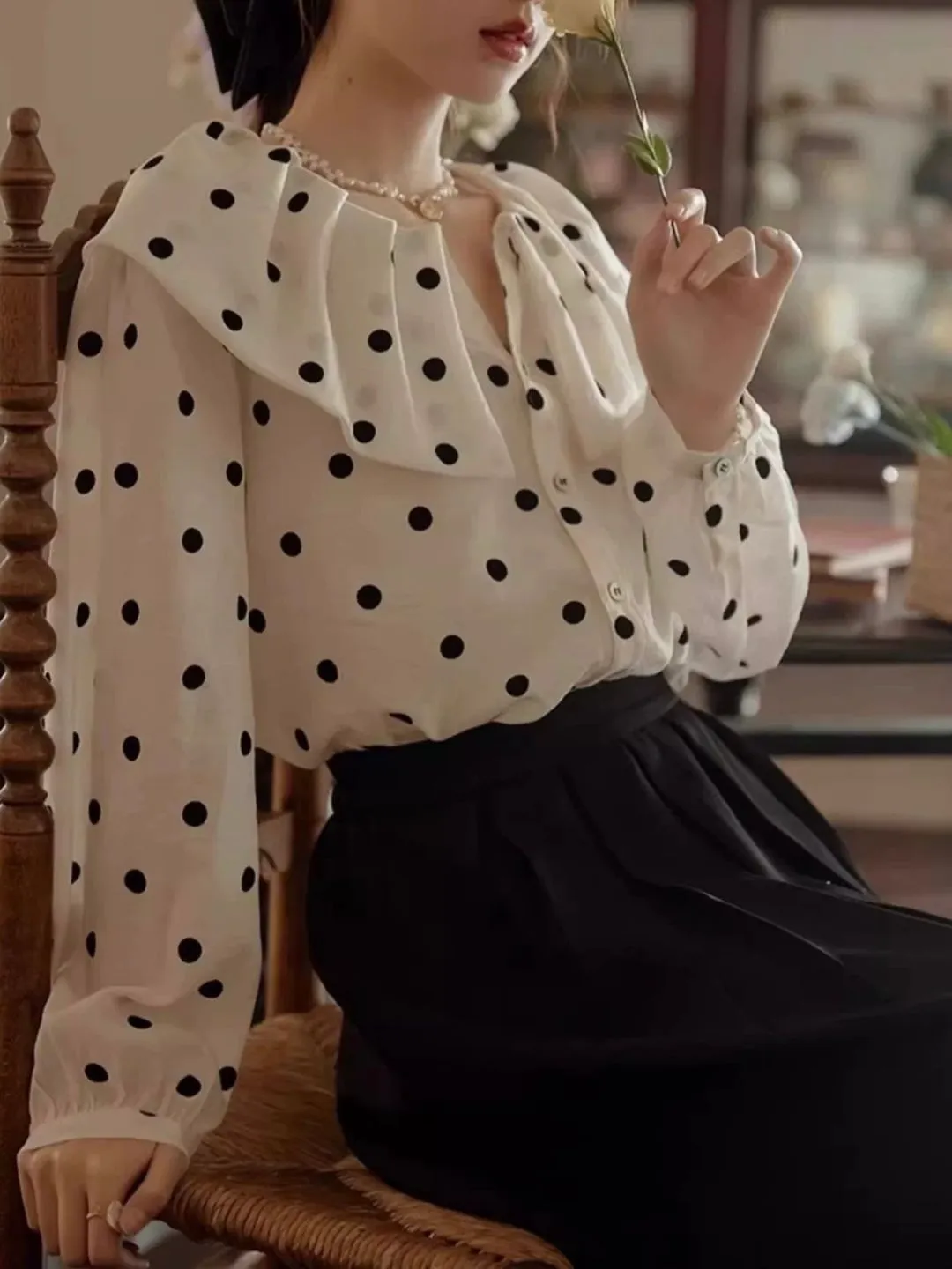 Polka Dot Wide Lapel Shirt