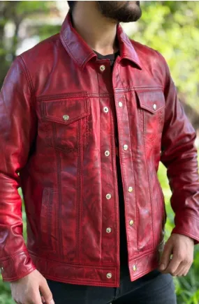Revy Genuine Biker Motorcycle Leather Jacket Men Red