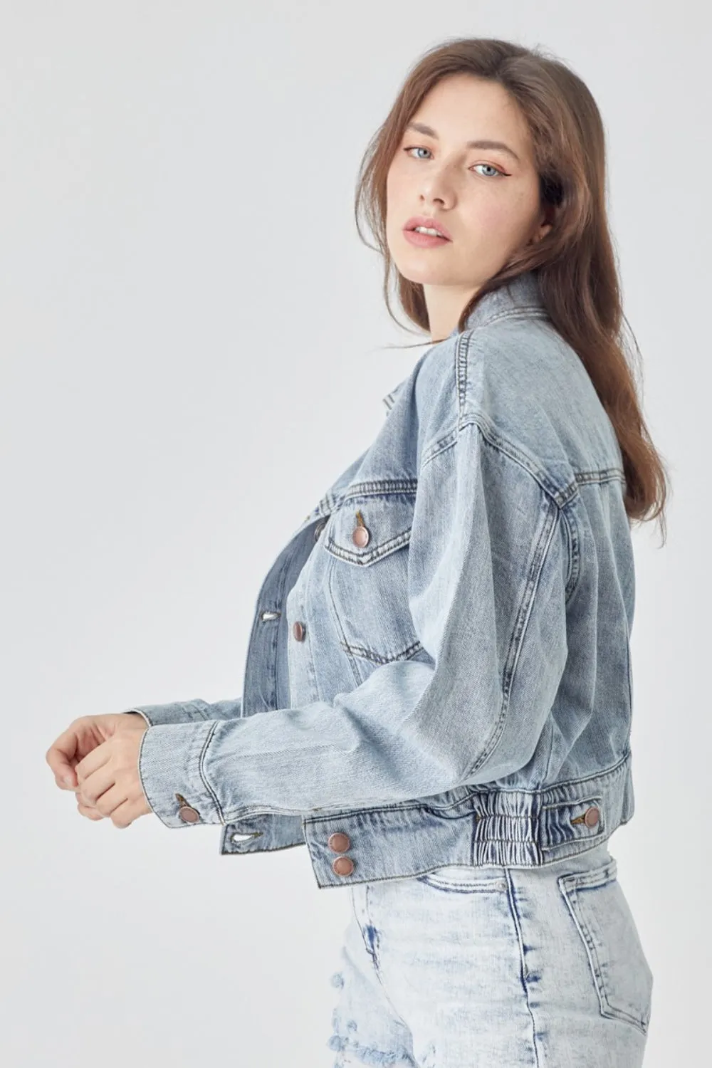 Roxanne Button Down Cropped Denim Jacket