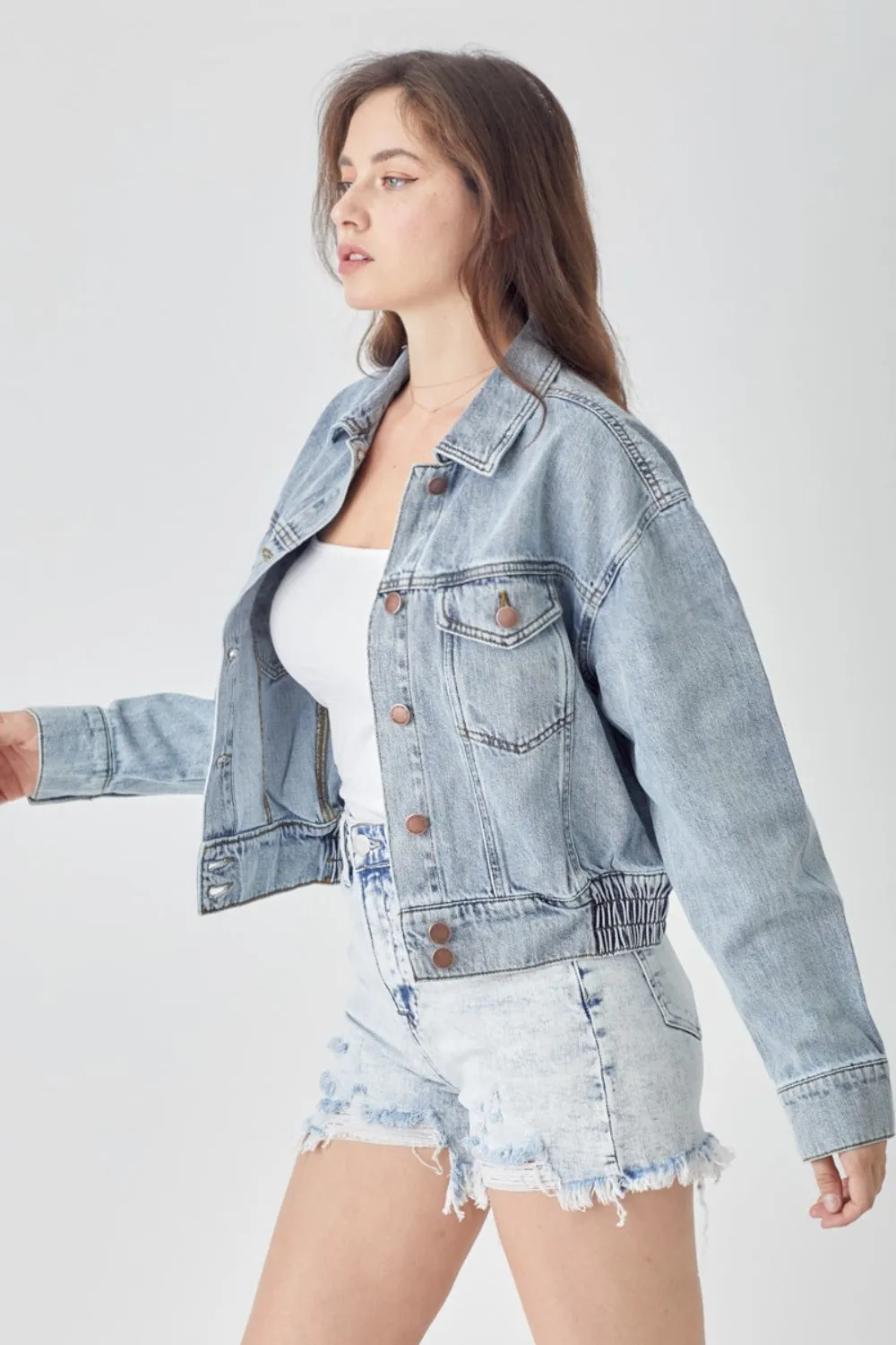 Roxanne Button Down Cropped Denim Jacket