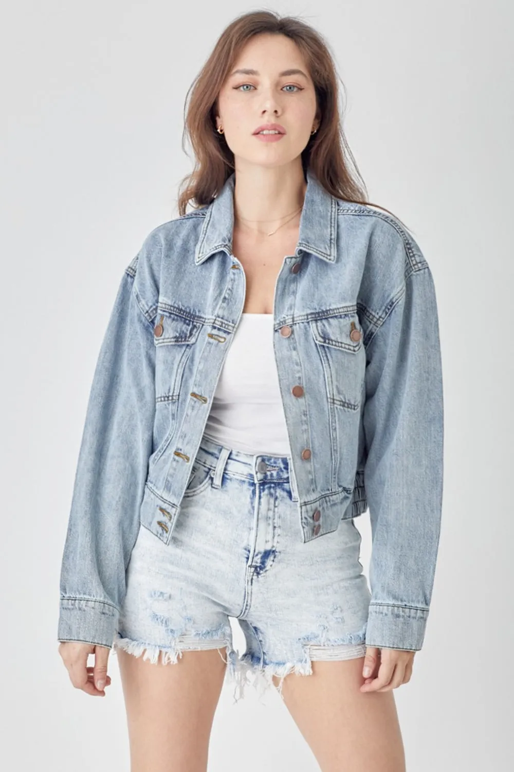 Roxanne Button Down Cropped Denim Jacket