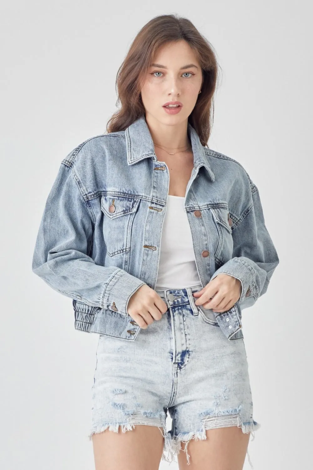 Roxanne Button Down Cropped Denim Jacket