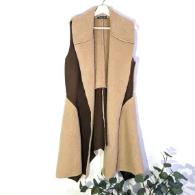 Sheepskin style mid-length gilet with waterfall lapel