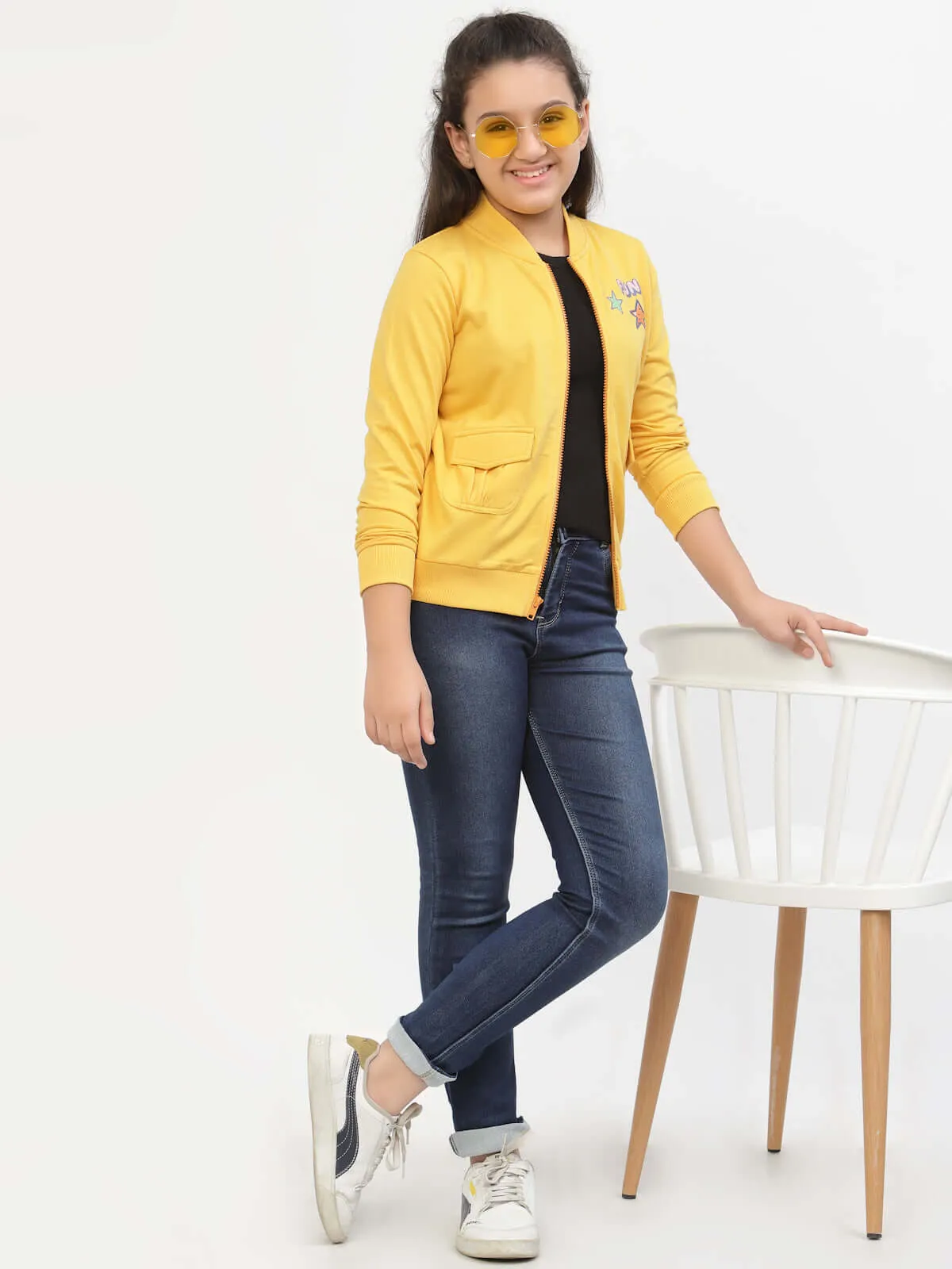 Spunkies Girls Organic Cotton Bomber Jacket Yellow