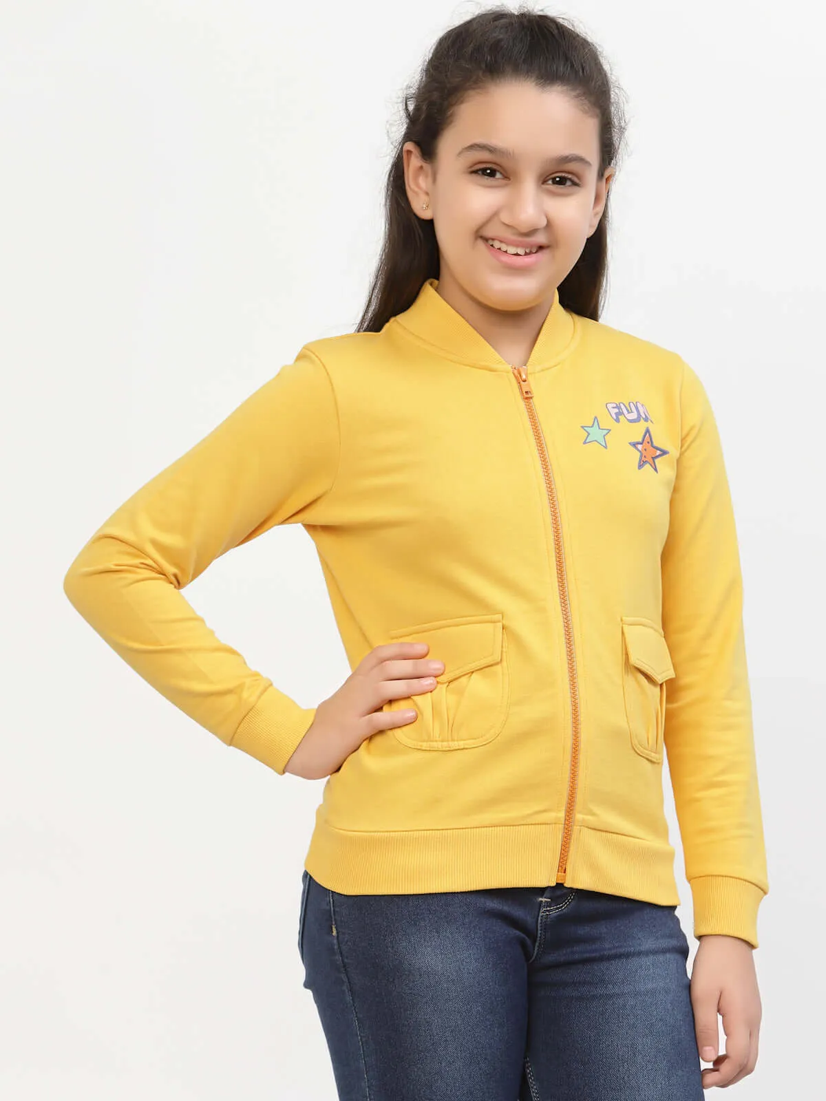 Spunkies Girls Organic Cotton Bomber Jacket Yellow