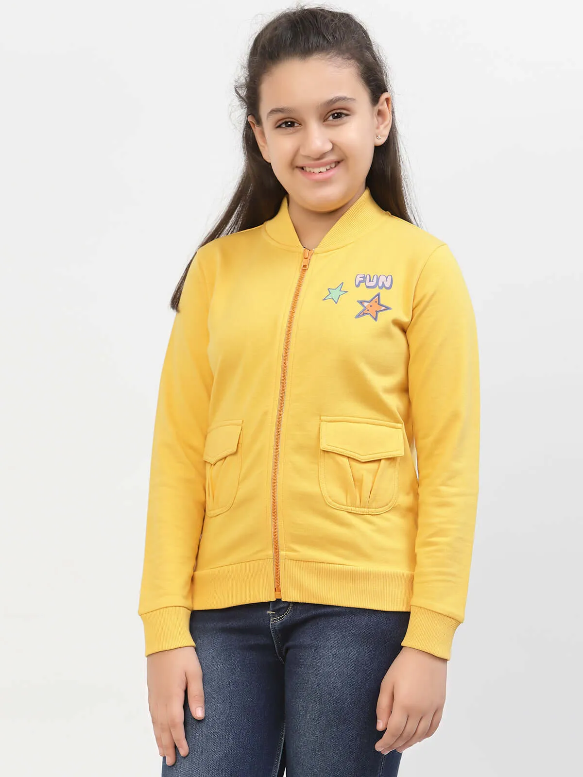 Spunkies Girls Organic Cotton Bomber Jacket Yellow