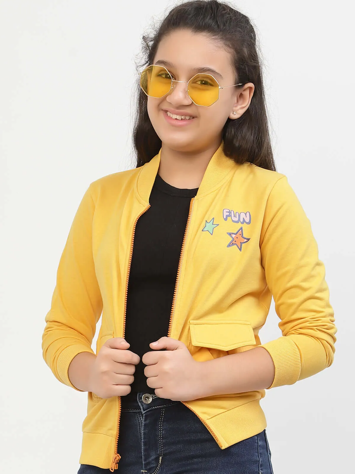 Spunkies Girls Organic Cotton Bomber Jacket Yellow