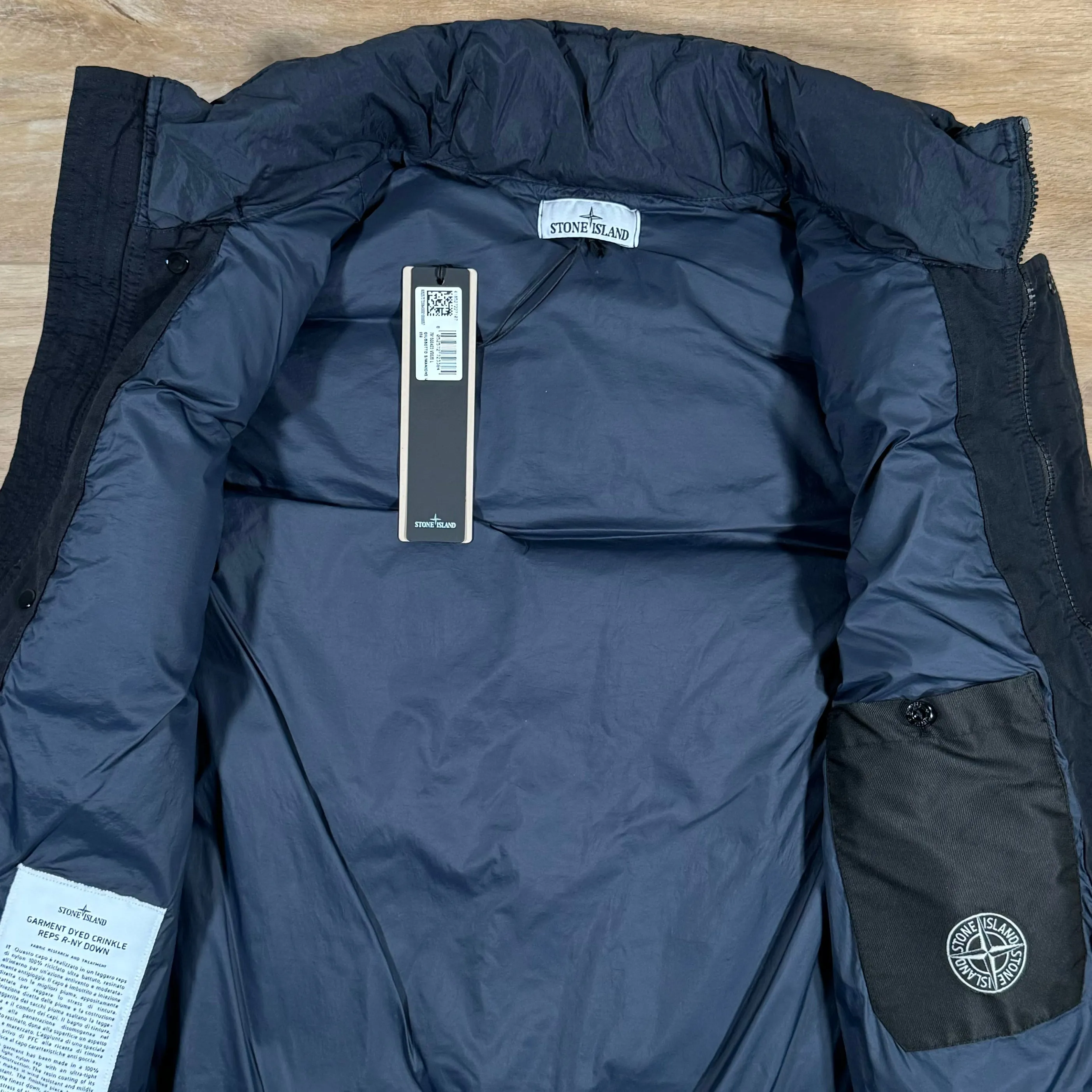 Stone Island Crinkle Reps Down Gilet in Navy