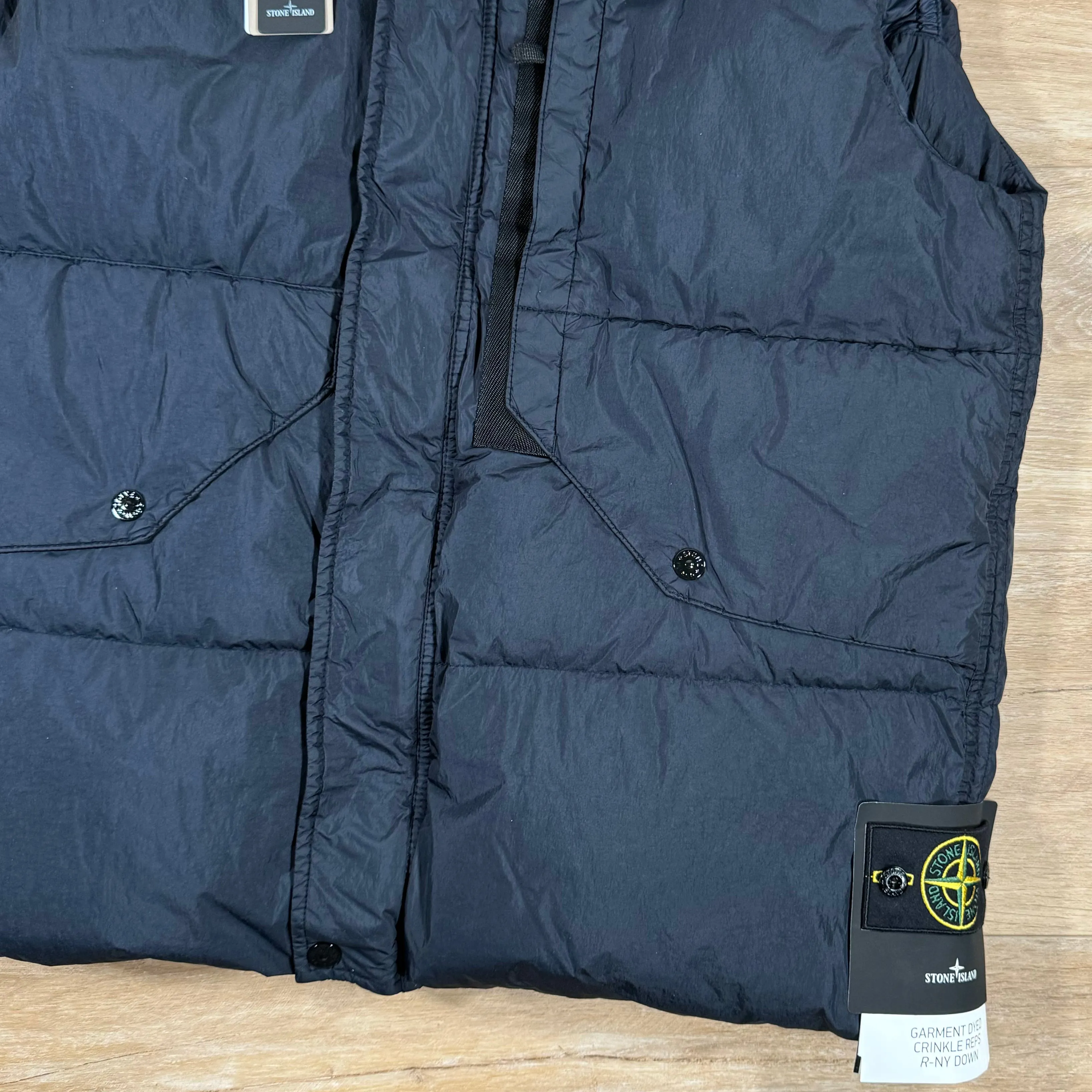 Stone Island Crinkle Reps Down Gilet in Navy