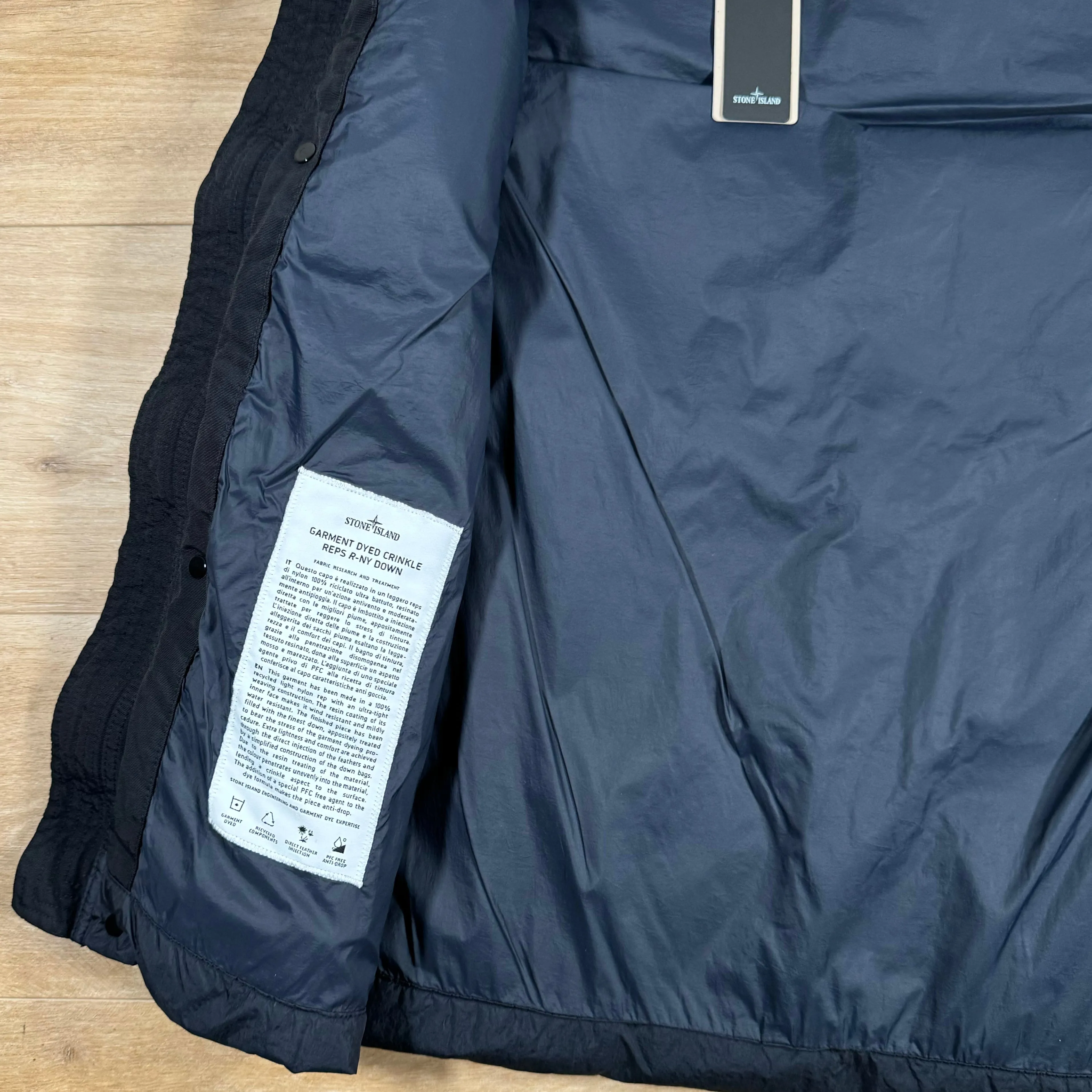 Stone Island Crinkle Reps Down Gilet in Navy