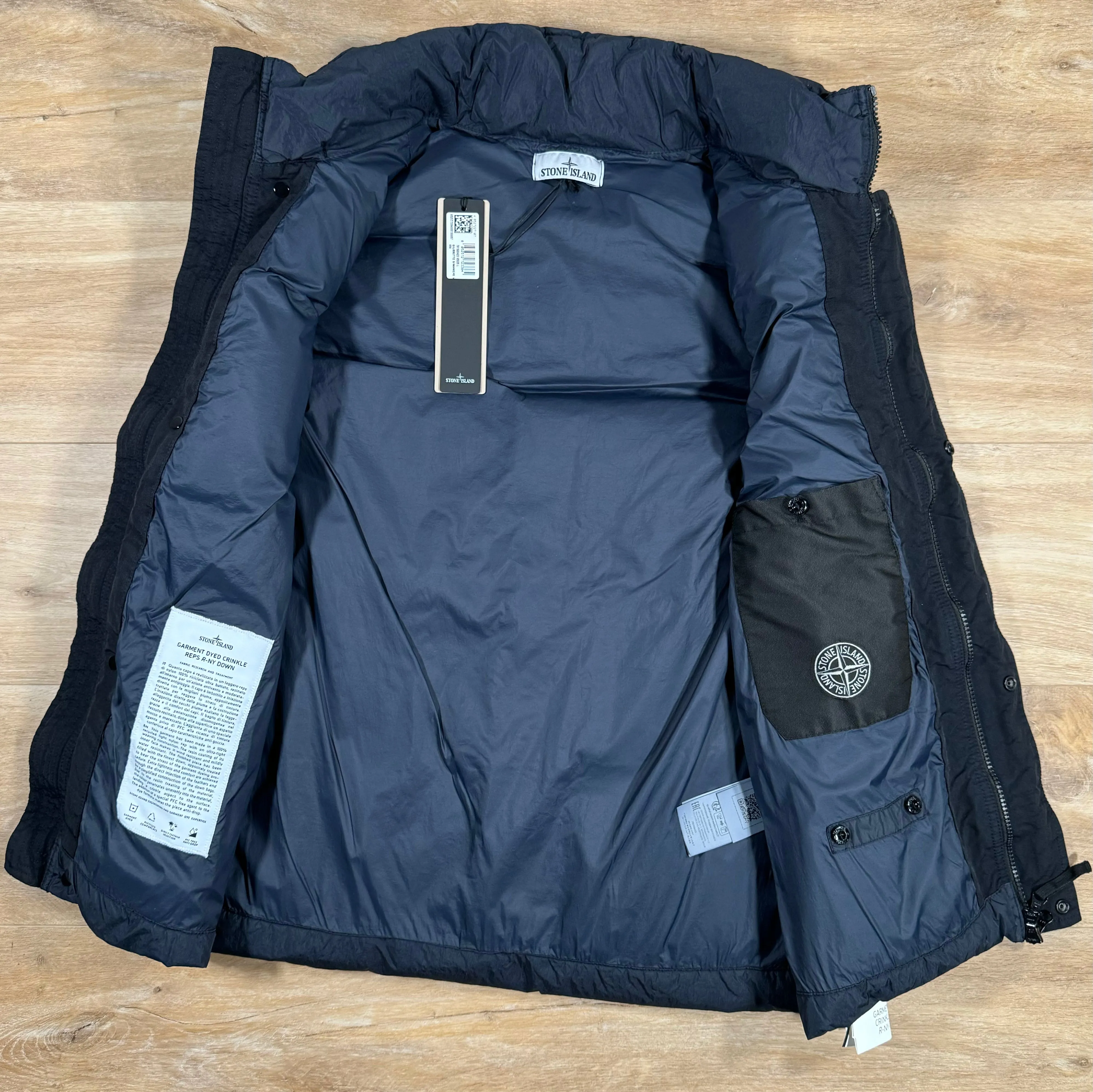 Stone Island Crinkle Reps Down Gilet in Navy