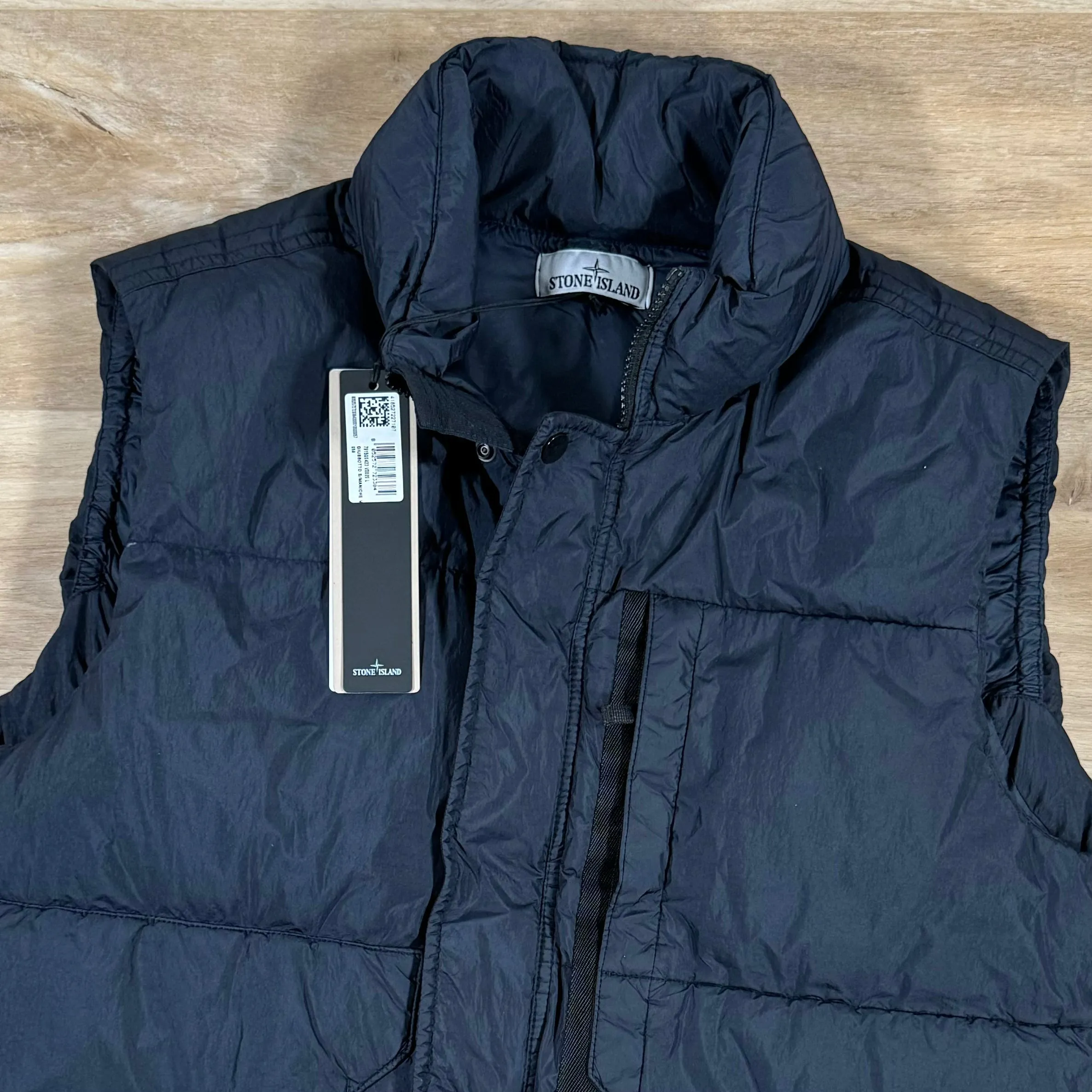 Stone Island Crinkle Reps Down Gilet in Navy