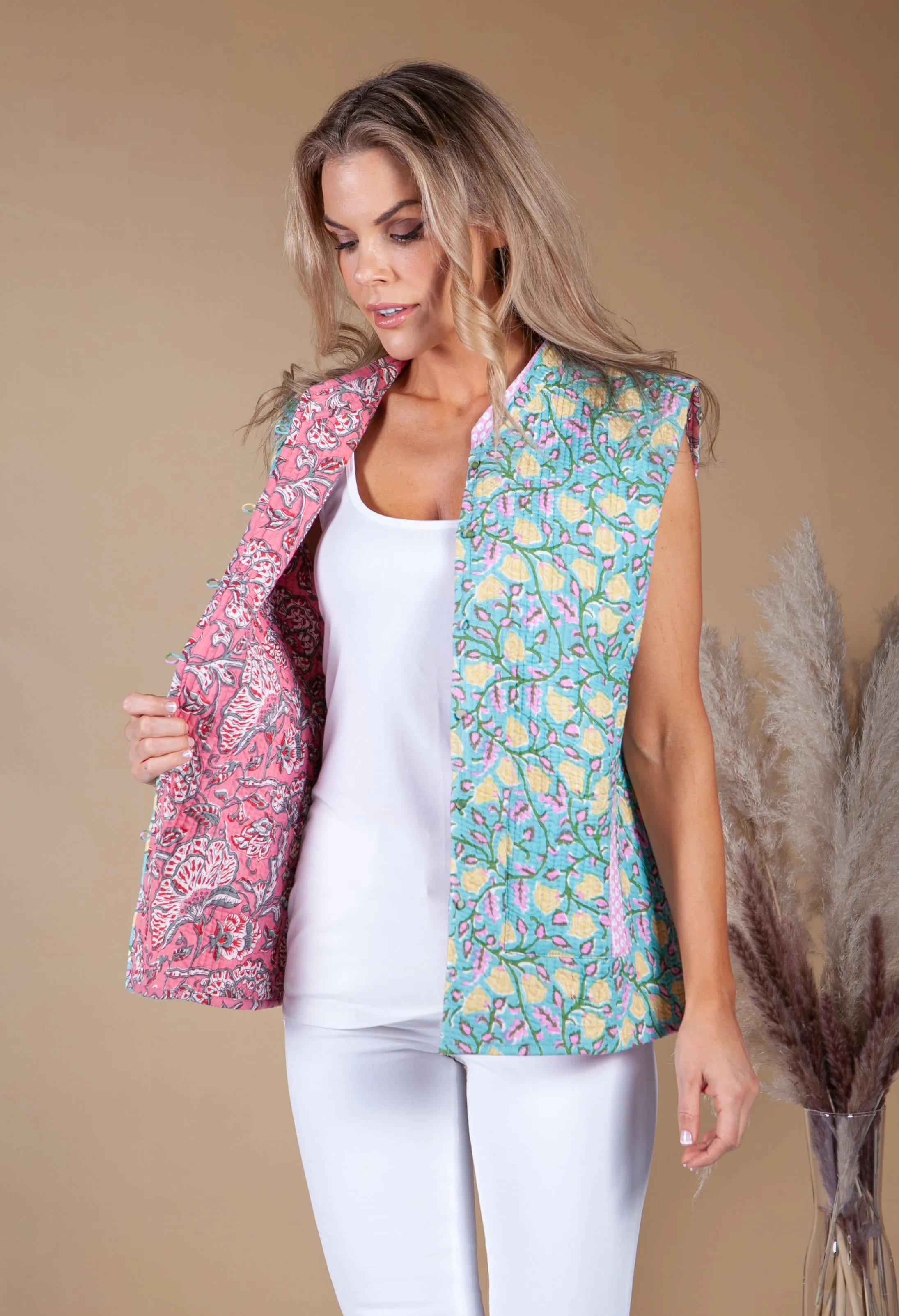 Turquoise and Pink Vintage Reversible Gilet