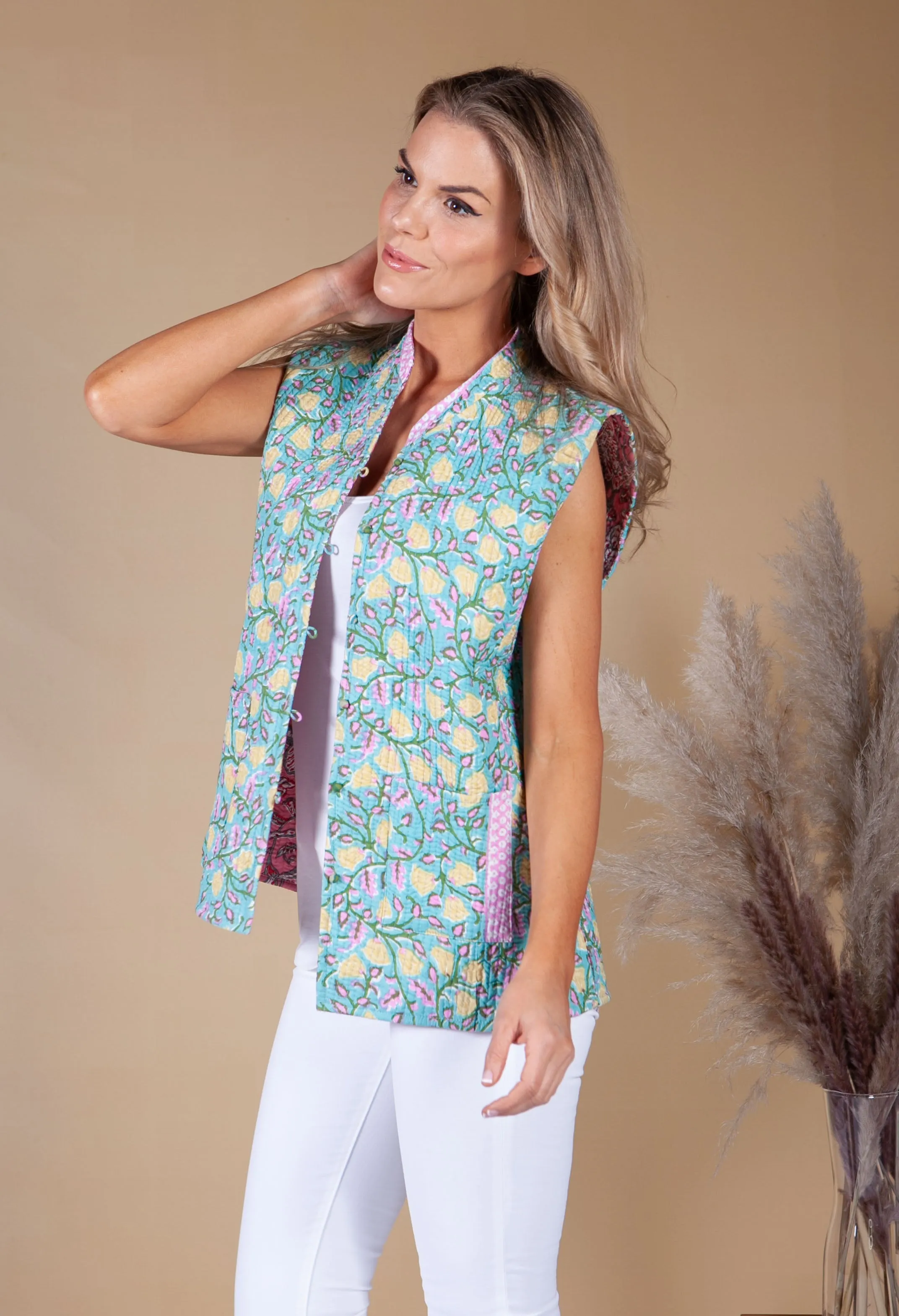 Turquoise and Pink Vintage Reversible Gilet