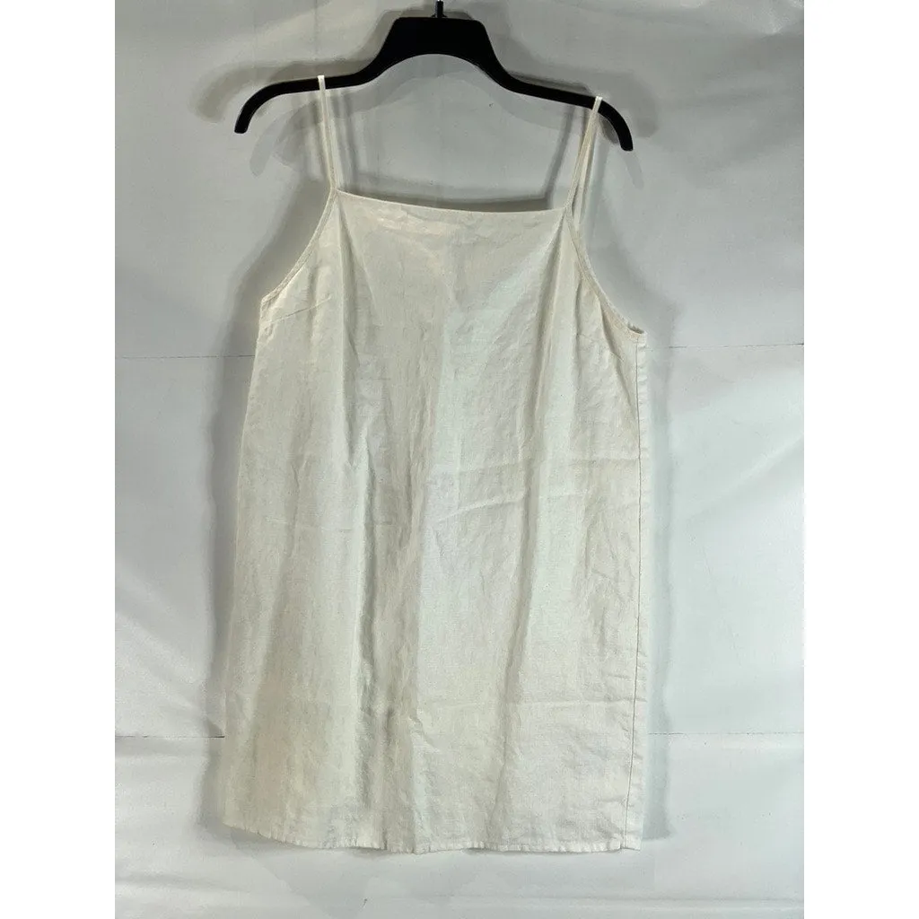 UNBRANDED Women's White Square-Neck Spaghetti Strap Lightweight Slip Dress SZ M