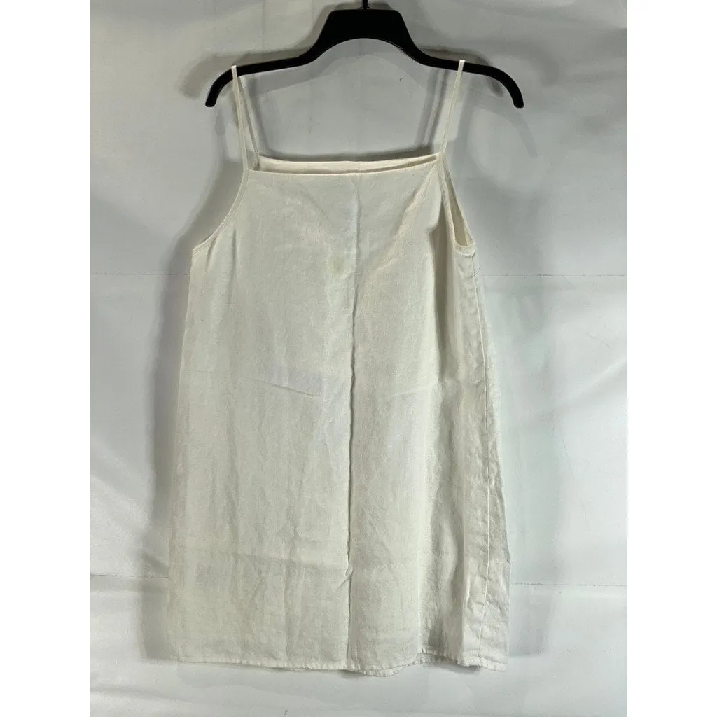 UNBRANDED Women's White Square-Neck Spaghetti Strap Lightweight Slip Dress SZ M