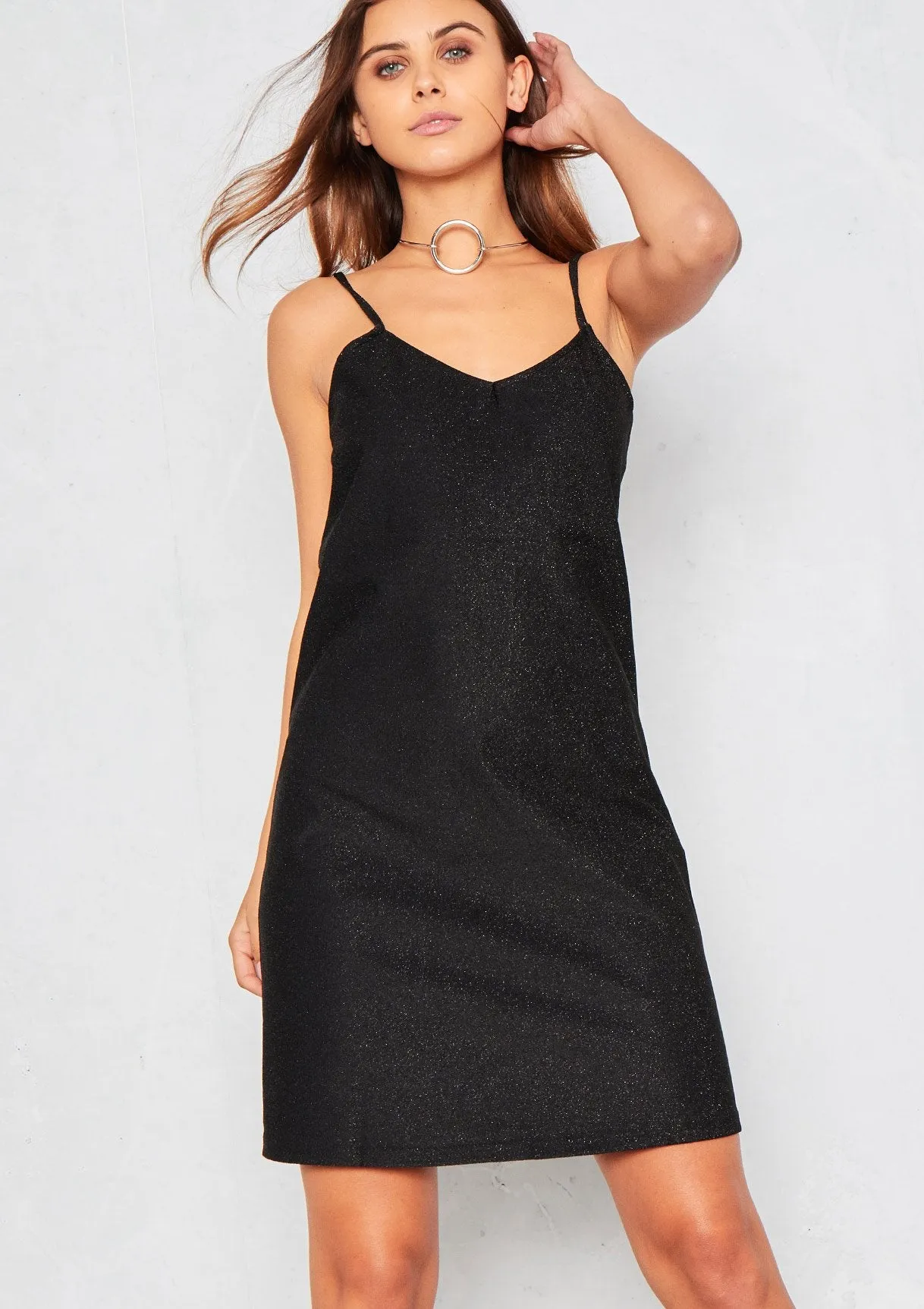Valarie Black Glitter Mini Slip Dress