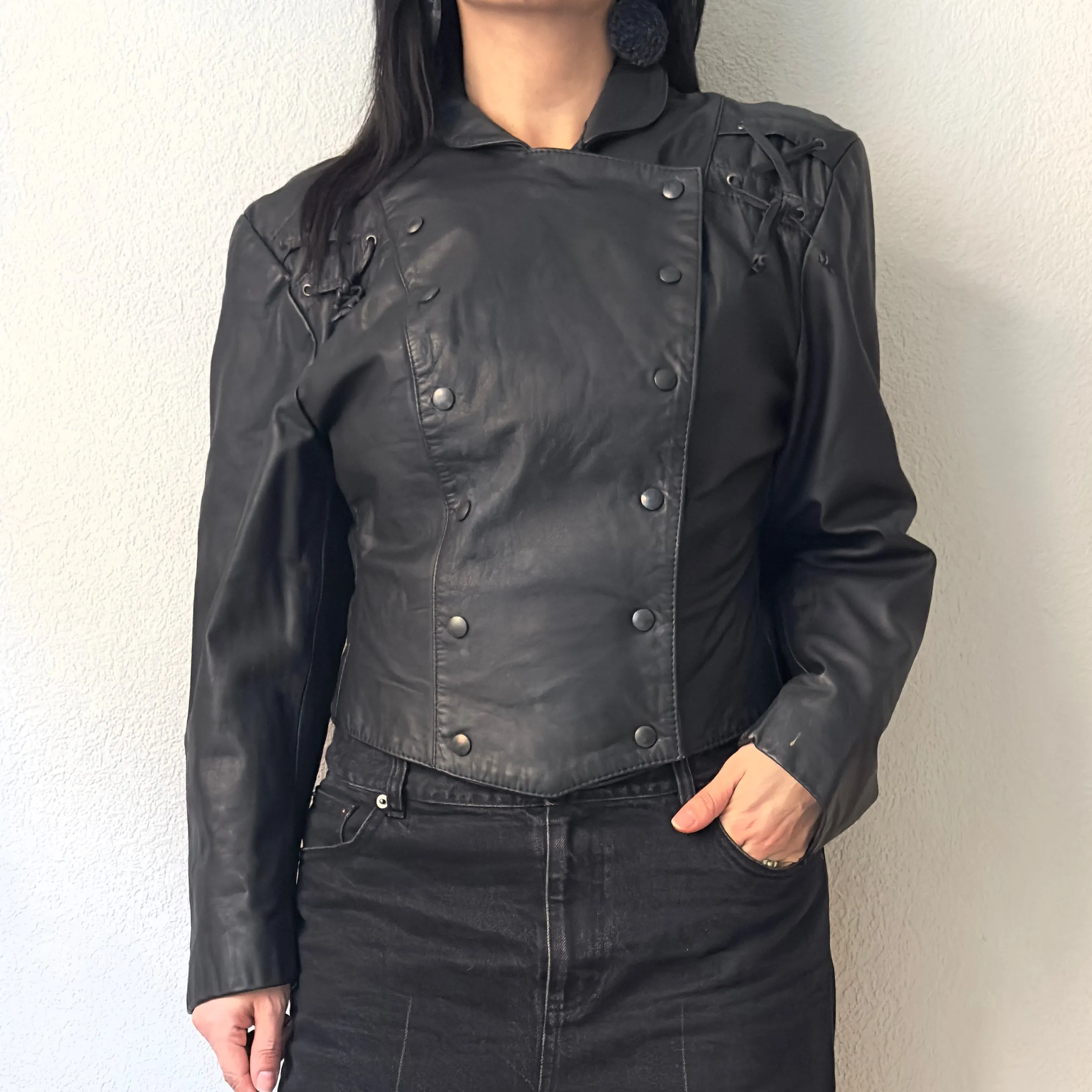 Vintage Black Leather Jacket - size EU38