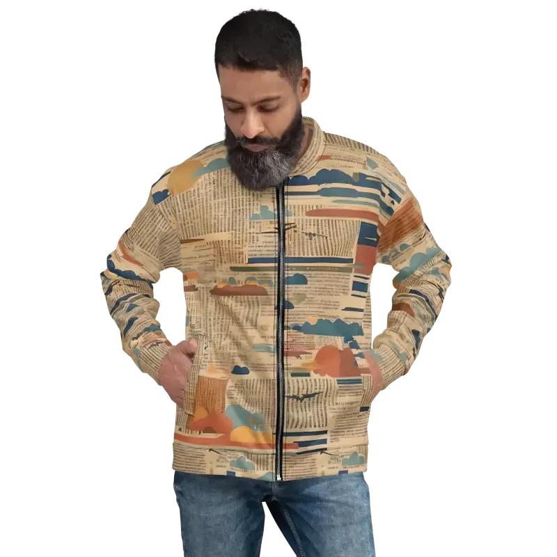 Vintage Newspaper Bomber Jacket Unisex Retro