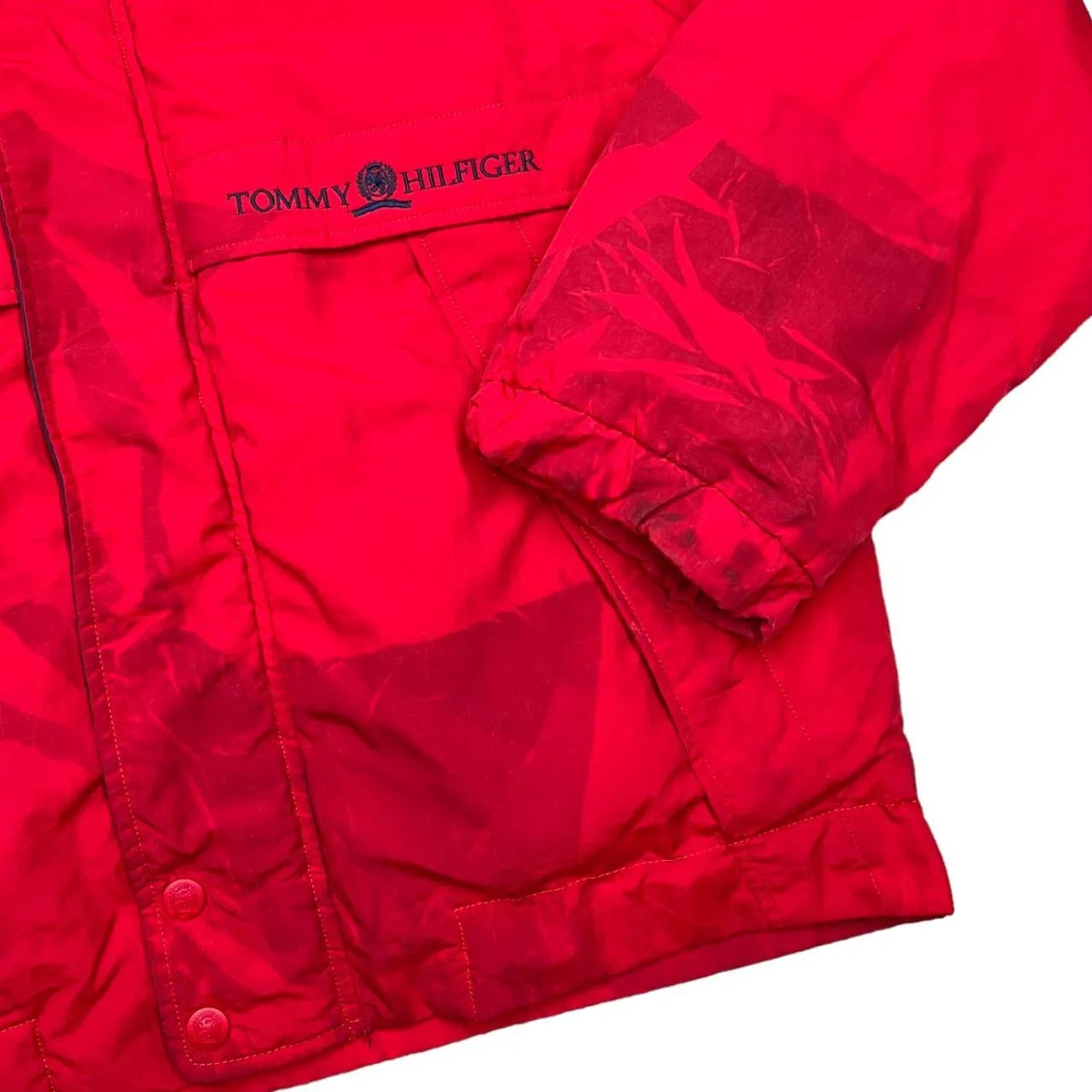Vintage TOMMY HILFIGER Classic Embroidered Logo Spellout Down Feather Fill Padded Puffer Jacket Coat