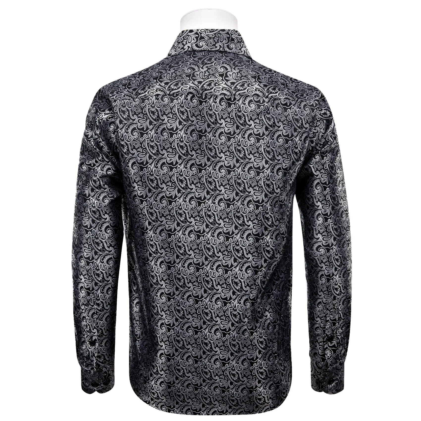 YourTies Long Sleeve Shirt Black Grey Floral Leaf Men's Button Shirt